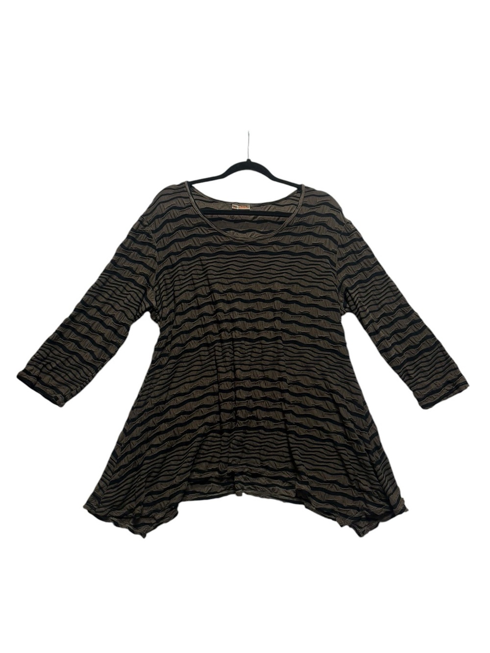 Tianello Black & Tan Striped 3/4 Sleeve Swing Tunic